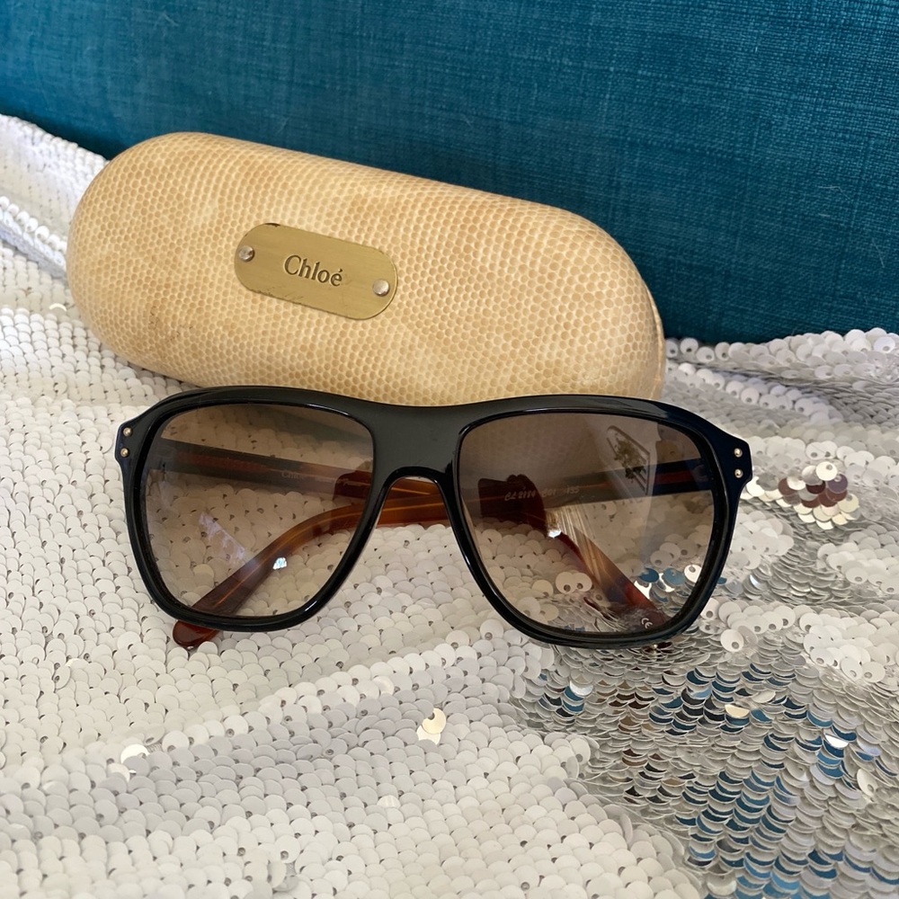 Chloé Black and Brown Sunglasses with Cream Case